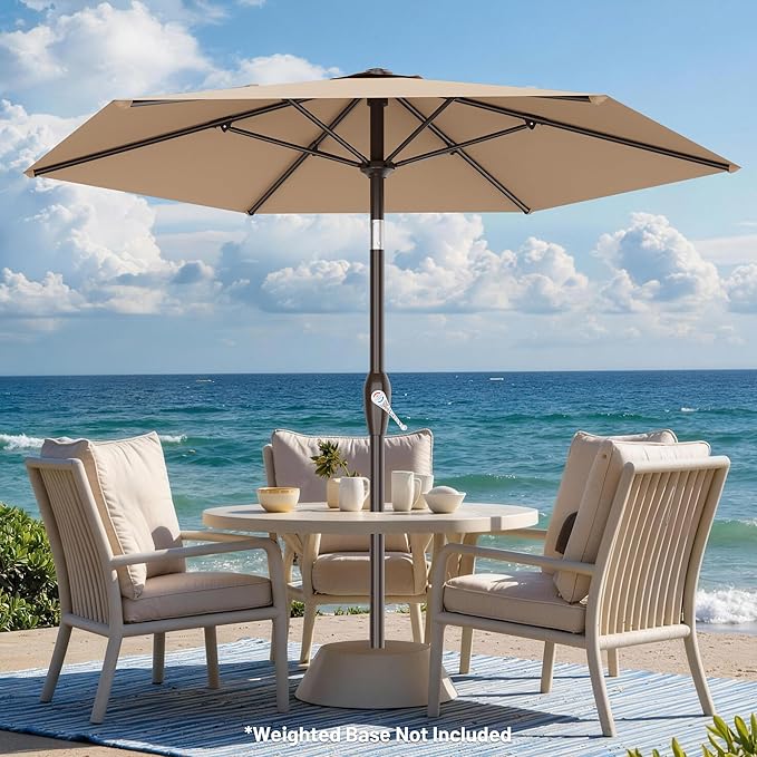 AreShark 7.5FT Patio Umbrella Table Market Umbrella w/Tilt and Crank, Heavy-Duty Outdoor Umbrellas for Pool, Deck, Garden and Backyard, Beige