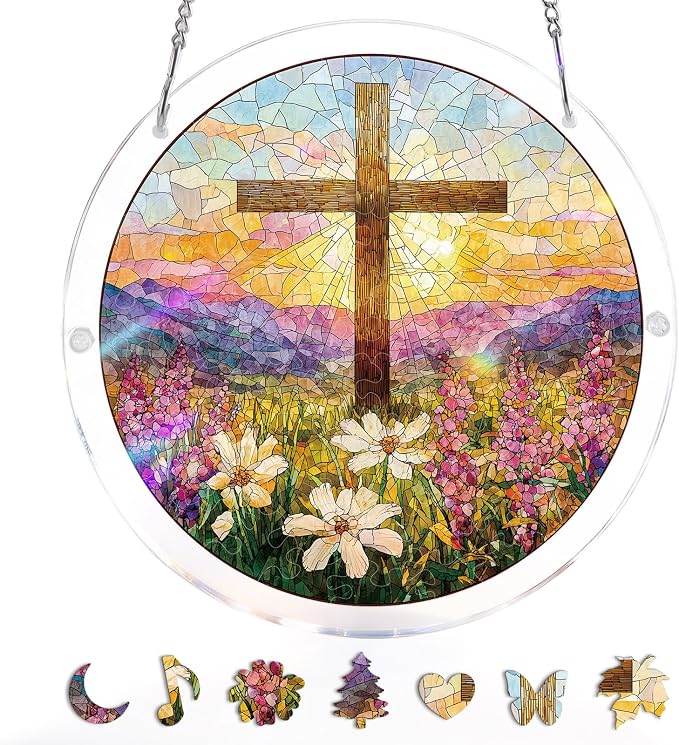 Acrylic Suncatcher Puzzle, Garden of Holy Light-7.4 in | DIY Suncatcher Puzzle Kits for Adults, Acrylic Jigsaw Puzzle Suncatcher, Garden&Window Hanging Decor, Unique Gift