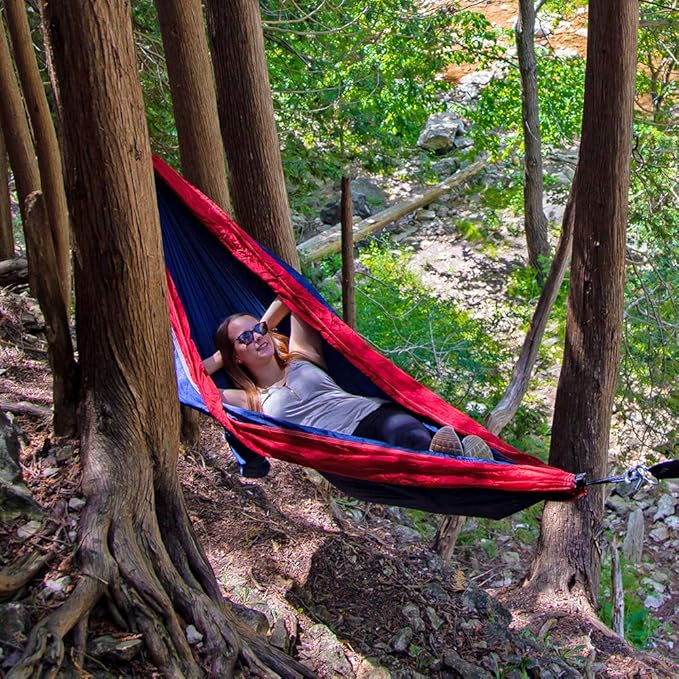 Vivere Parachute Nylon Double Hammock, Navy/Red
