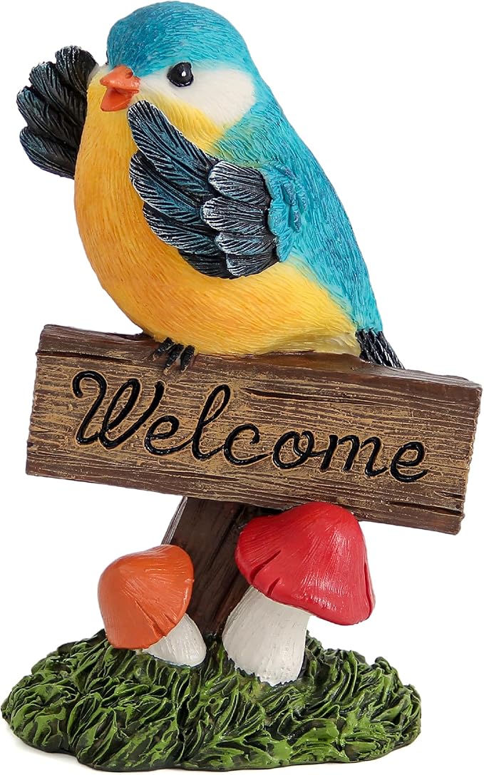 Leekung Bird Garden Statue Welcome Sign Outdoor Garden Decor for Patio Yard | Resin Bird Figurine Welcome Sign, Weather-Resistant Garden Statue for Front Porch,Entryway,Shelf,Table,Gift for Bird Lovers