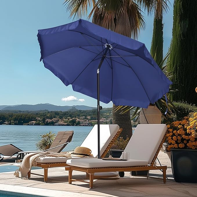 Blissun 6.5ft Patio Umbrella with Push Button Tilt & Height Adjustable, UV50+ Sun Protection with Sturdy Fiberglass Ribs & Iron Pole, Market Umbrella for Outdoor Table Garden Backyard Beach