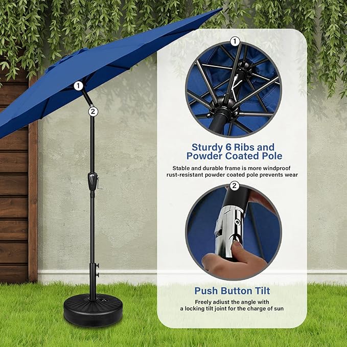 YSSOA 7.5' Patio Umbrella Outdoor Table Market Yard Umbrella with 6 Sturdy Ribs, Blue