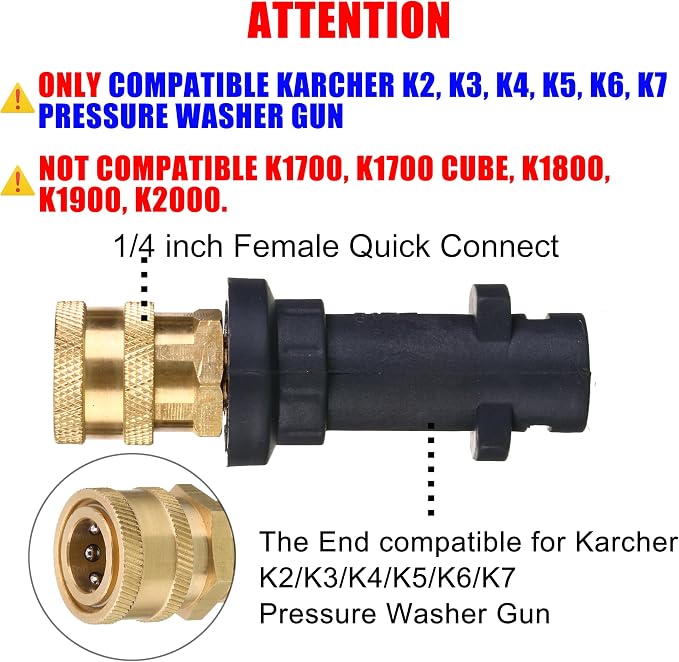 M MINGLE Pressure Washer Gun Adapter, to 1/4'' Quick Connect Fitting, Only Compatible Karcher K2, K3, K4, K5, K6, K7