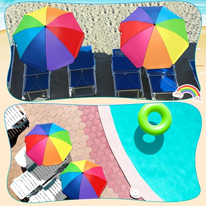 Buryeah 2 Pcs Beach Chair Umbrella Automatic with Universal Adjustable Clamp 44" UPF 50+ Portable Clamp on Beach Chair for Wheelchair Patio Golf Carts Camping