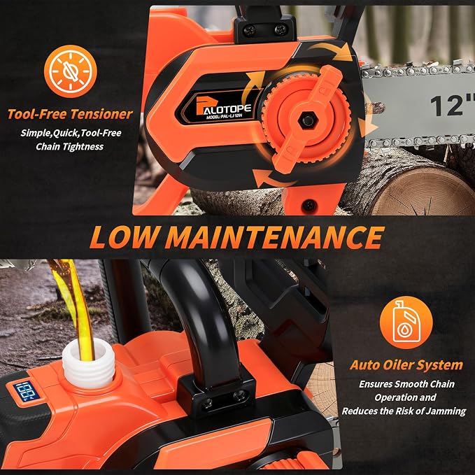 12-Inch Brushless Cordless Electric Chainsaw, Motosierra with 2 x 4.0Ah Batteries, Battery-Operated Chain Saw with 2 x Chain Guides, Handheld Battery Chain Saw for Wood Cutting& Tree Trimming