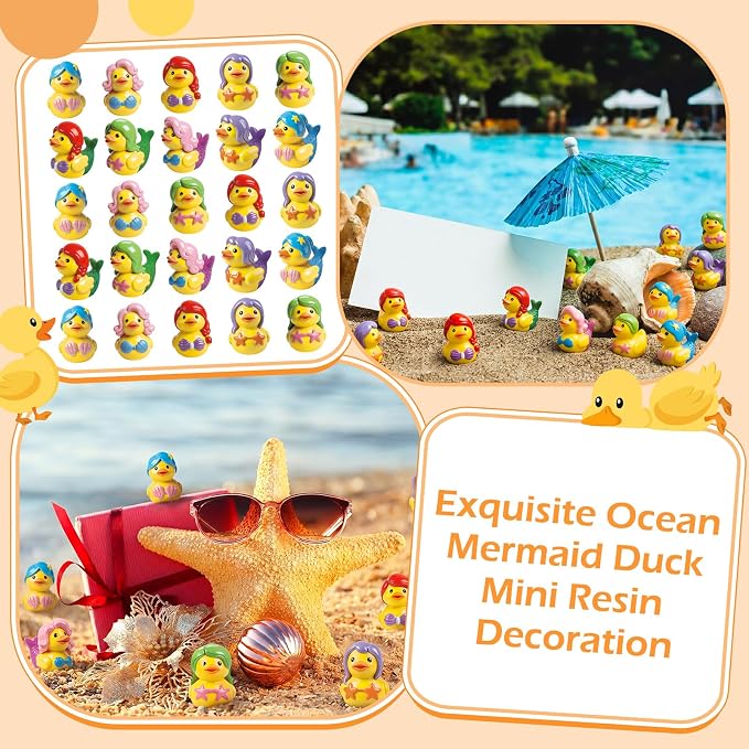 Novabright 100 Pcs Mini Resin Mermaid Ducks Tiny Resin Small Ducks Mini Animal Figurines for DIY Cake Craft Garden Landscape Ornament Potted Decoration Birthday Party Supplies