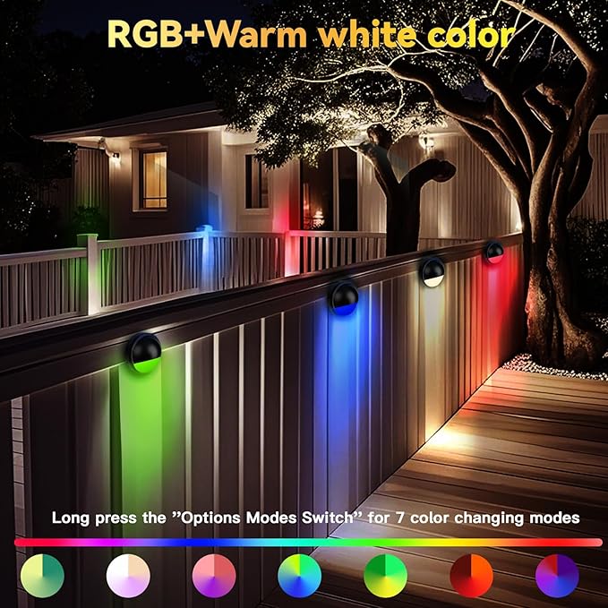 SMY Lighting RGBW Low Voltage Fence Lights Kit with Transformer Photocell Sensor and Timer IP67 Waterproof Patio Deck Lights for Outdoor Garden Steps Landscape Lighting Walkway 8Packs