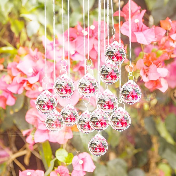 MerryNine Clear Crystal Sun Catcher Suncatcher Prism Ball with Metal Chains | 6 Pack, 1.2"/30mm, 1.6"/40mm, 2"/50mm, Rainbow Pendant Maker, for Feng Shui, Home Room Decor, Indoor Windows, for Gift, DIY