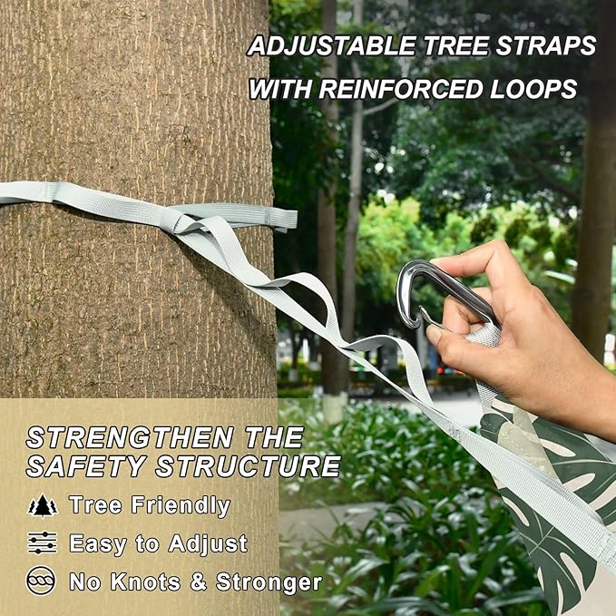 Camping Hammock Outdoor Hammocks for Outside Green Tropical Plants Beach Trees Portable Lightweight with Pockets Tree Straps Indoor Small
