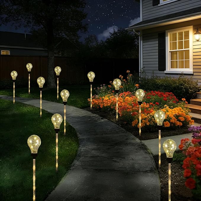 Huacenmy Solar Lights Outdoor Garden Decorative Waterproof 6 Pack Bulb Lights Outside Solar Pathway Lights for Garden Home Christmas Landscape Path Yard Lawn Driveway Flowerbed Decor - Warm White