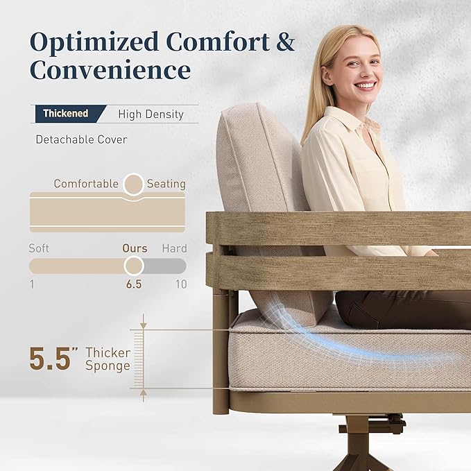 Metal Frame Outdoor Patio Sofa with Cushion, Wood-Like Patio Couch for Deck Balcony Front Porch