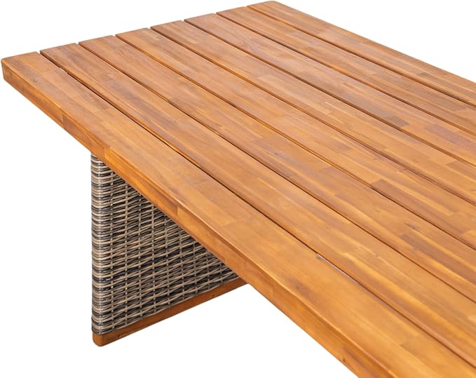 Christopher Knight Home Smeb Acacia Wood Outdoor Dining Table Set for 6, Outdoor Dining Set, Patio Table and Dining Chairs Set of 6 with Cushions, 7 Pieces Patio Furniture Set, Grey + Brown + Cream