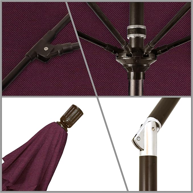 California Umbrella 9' Round Aluminum Pole Fiberglass Rib Market Umbrella, Crank Lift, Collar Tilt, Bronze Pole