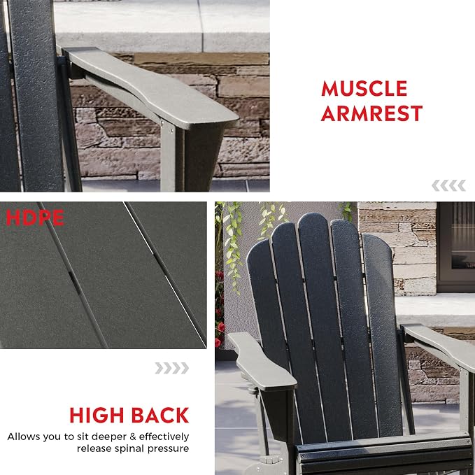 Costaelm Lakeview 2-Piece Outdoor Patio HDPE Adirondack Chair with Ottoman and Cup Holder Set, Gray