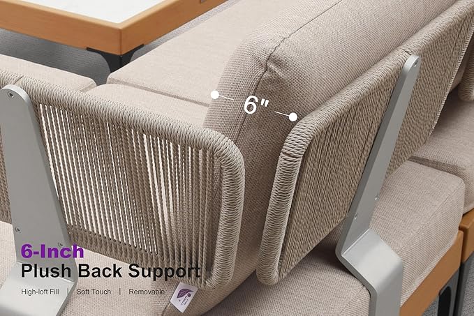 PURPLE LEAF Patio Furniture Set Outdoor Conversation Sets with Removable Cushions and Pillows 6 Piece Aluminum Modern Wicker Sofa Chairs with Coffee Table for Balcony Yard Garden, Oatmeal Greige