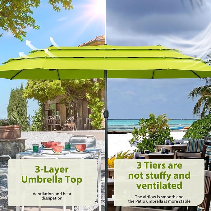 Ainfox 15ft Large Patio Umbrella, Outdoor Double-Sided Pool Umbrellas, 3 Tiers Large Rectangle Market Umbrella for Poolside