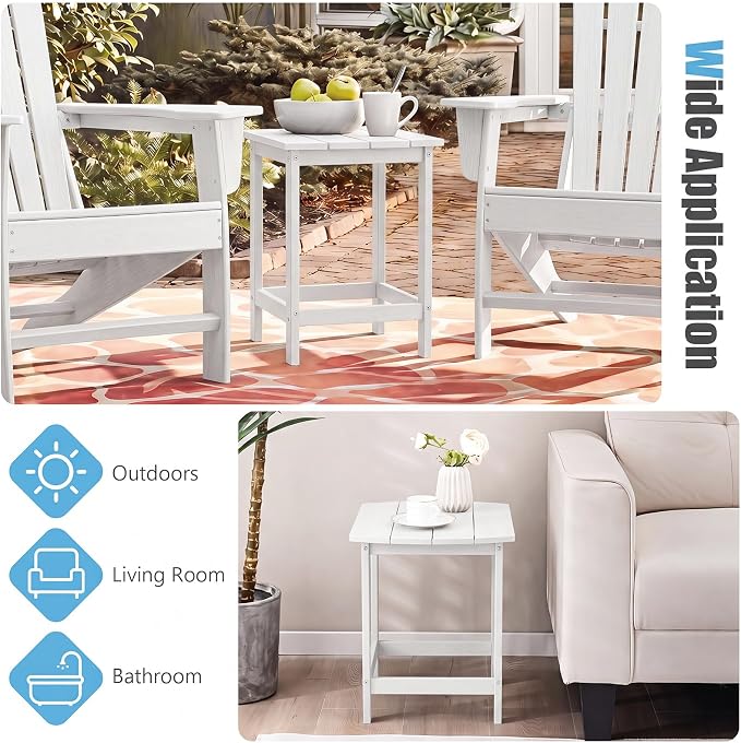 Tangkula Outdoor Side Table, Weather Resistant Adirondack Table, Outdoor Indoor Chairside End Tables, Waterproof HDPE, for Patio Poolside Porch Backyard, Easy Assembly, 19 x 14.5 x 18 Inch (2, White)