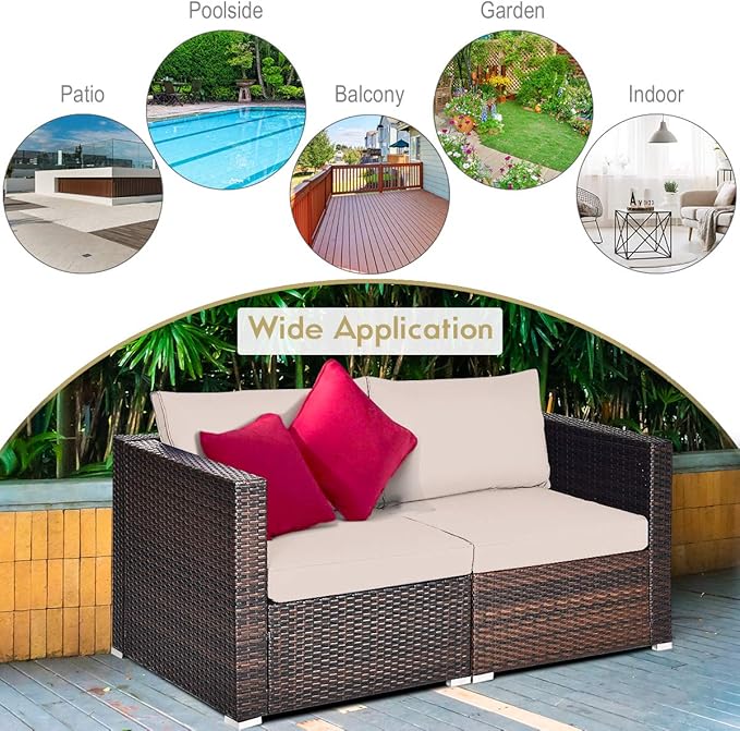 COSTWAY 2PCS Patio Rattan Corner Sofa Sectional Furniture Conversation Set