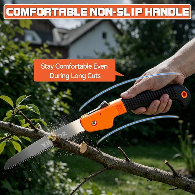 Pruning Saw, 7-inch Heavy Duty Folding Hand Saw with Safety Hand Guard, Portable Camping Saw with Triple-cut Razor Teeth for Tree Trimming, Wood Cutting, Camping, Gardening, Hiking, Landscaping