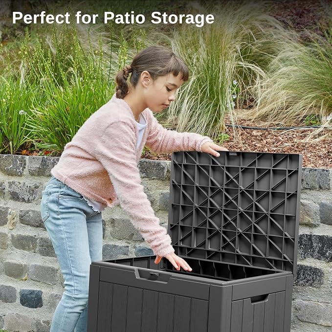 EAST OAK Outdoor Storage Box, 31 Gallon Deck Box, Waterproof Resin Storage Bin for Patio Cushions, Gardening Tools, Accessories, Lockable, UV Resistant, Black