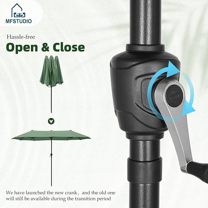 MFSTUDIO 13ft Outdoor Patio Umbrella, Double Sided Large Rectangular Umbrella Market Table Twin Triple Rectangle Umbrellas with Crank Handle for Outside Picnic Backyard Deck Pool (no base)