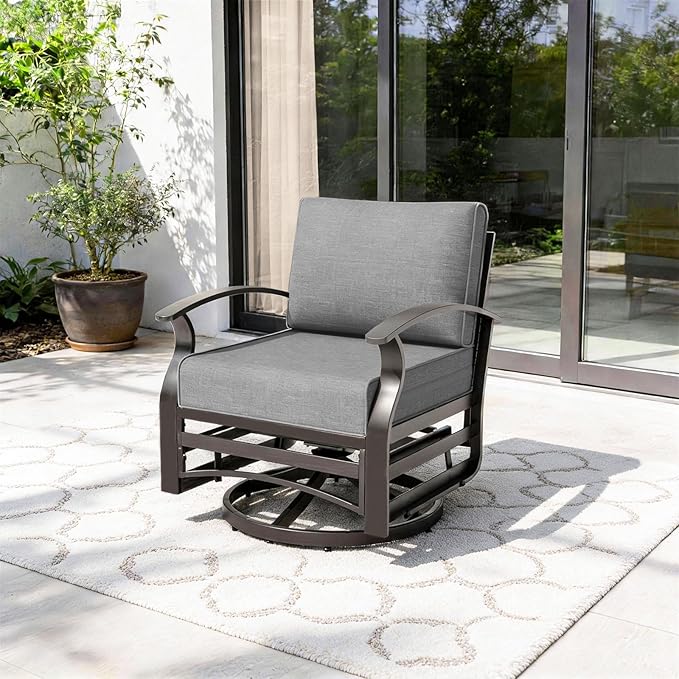 Gotland Outdoor Furniture, Metal Outdoor Swivel Chair with 5.1’’ High-Resilience Seat Cushions 6.2’’ Thick Back Pillow 29.5’’ Deep Seat Removable Cushions, Patio Furniture for Lawn, Porch