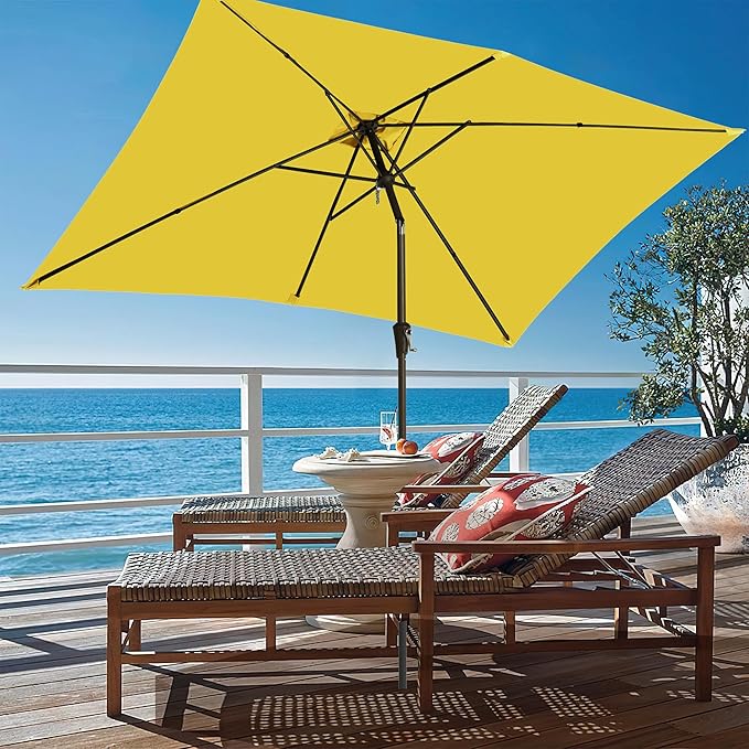 Ayge 6.5x10FT Rectangular Patio Umbrella Outdoor Table Umbrella w/Push Button Tilt & Crank Rectangle Market Umbrella UV Protection for Garden,Deck,Lawn,Yard & Pool,Yellow