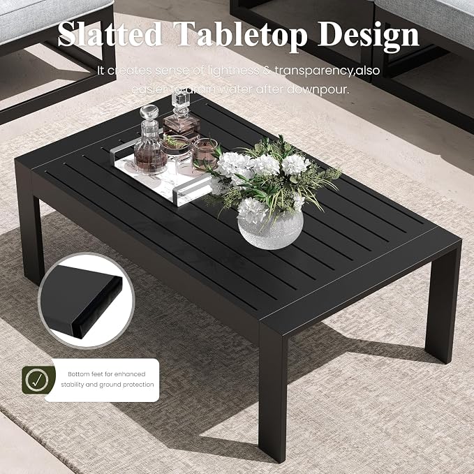 LayinSun Large Aluminum Patio Furniture Set, 9 Pieces Modern Outdoor Conversation Set Sectional Metal Sofa Set with Olefin Cushion