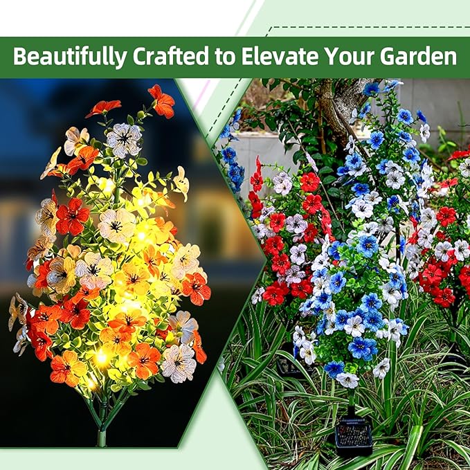 Solar Violet Garden Lights Outdoor 2 Pack, Realistic Violet Flower Design with Soft Glow, Upgraded Solar Panel, Decorative Lights for Lawn Patio Pathway Yard, Gift for Mom