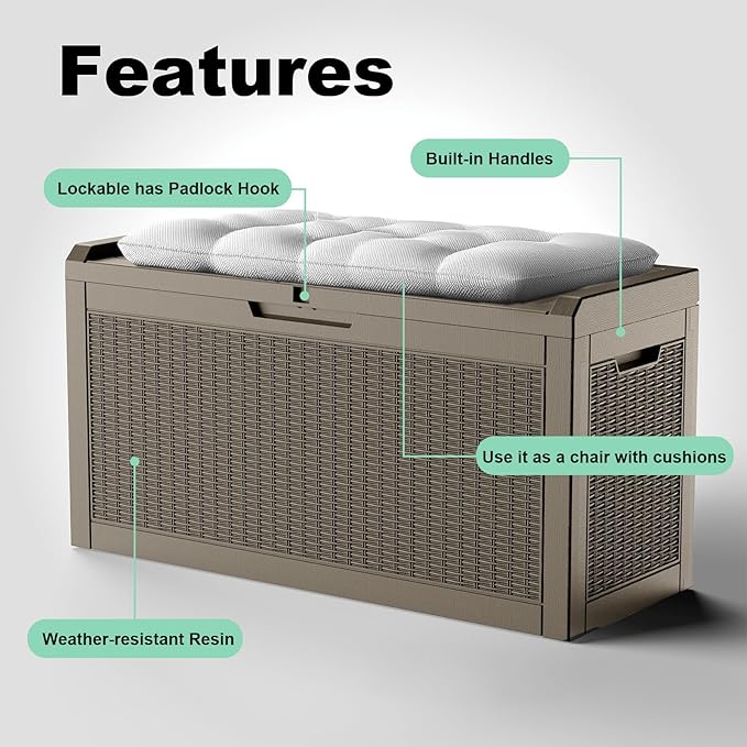 Waterproof Outdoor Storage Box, 70 Gallon Lockable Deck Box, UV-Resistant Outside Storage Bin With Hydraulic Lid For Patio Furniture, Cushion Organizer, Garden Tools, Pool Accessories, Grey