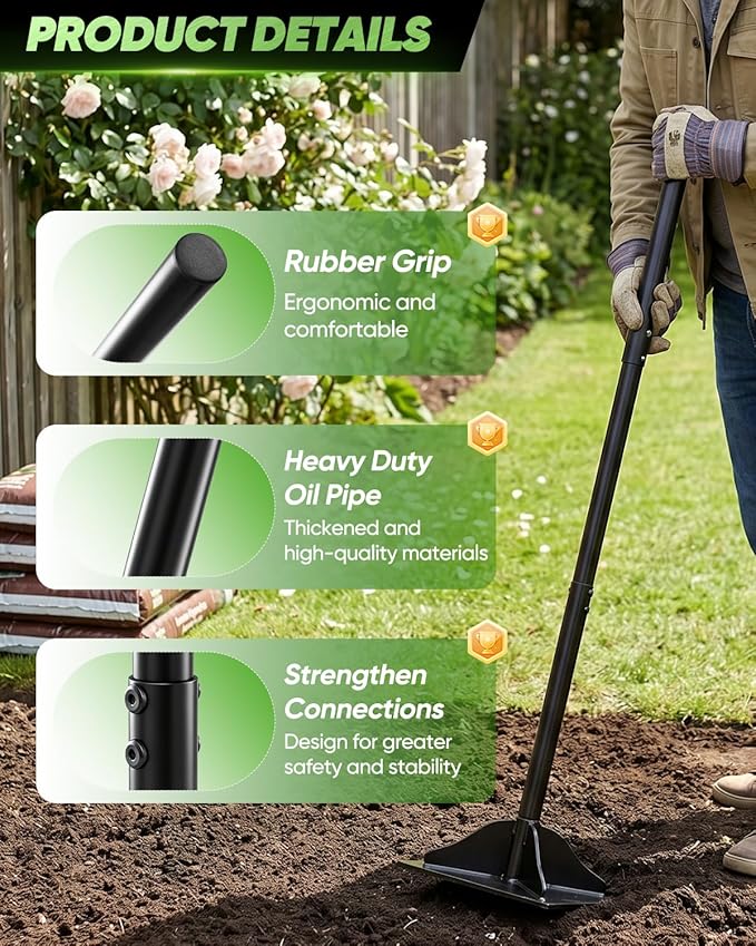 Saker Steel Tamper Heavy Duty Hand Compactor Tool, 10x10 Inch Ground Tamper for Soil, Gravel & Asphalt Compaction, 48 Inch Cushioned Handle for Driveway, Paver, Yard & Blacktop Repair