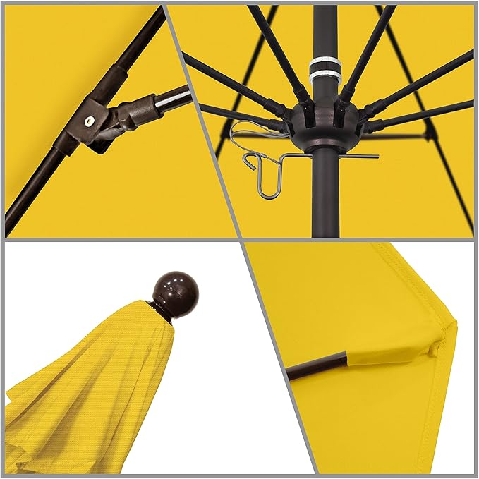 California Umbrella 9' Round Aluminum/Fiberglass Umbrella, Push Open, Bronze Pole, Olefin Lemon Fabric