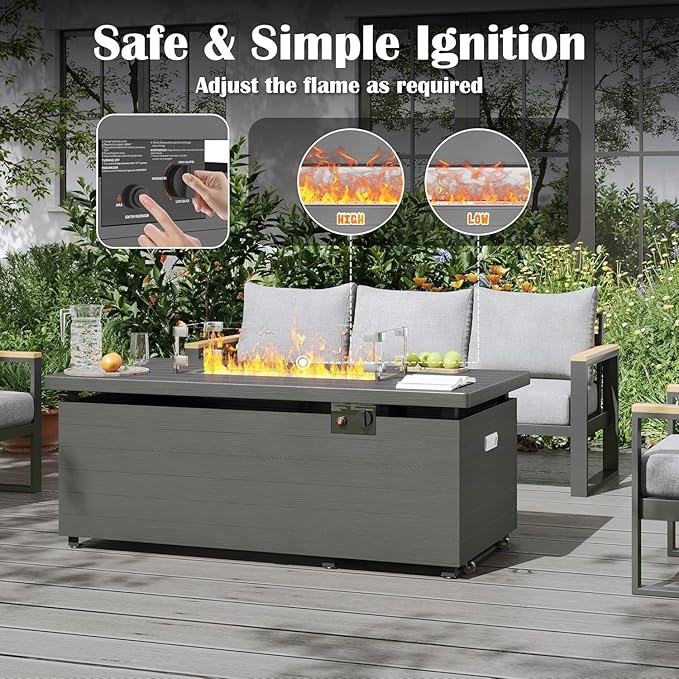 Sundale Outdoor Aluminum Patio Furniture Set, 5 Piece Outdoor Conversation Sets with Fire Pit and 6" Thick Olefin Cushions, All Weather Outdoor Sectional Set for Deck, Lawn, Yard (Navy Blue)