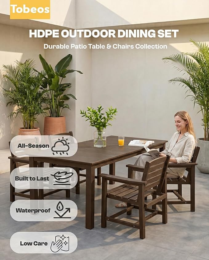 HDPE Outdoor Dining Set for 8, 9-Piece Outdoor Dining Table Set with 15FT Patio Umbrella, Patio Table and Chairs Set for Gardern Backyard