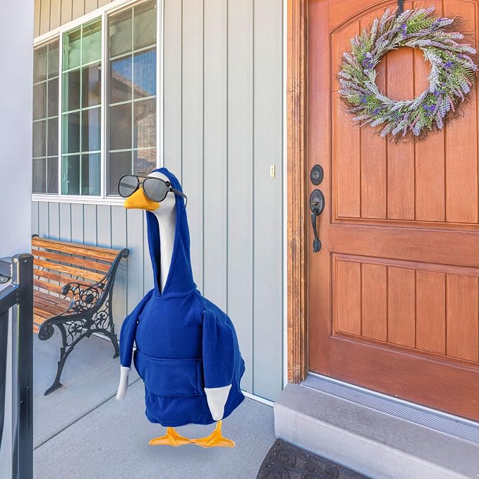 CAMDUCK Porch Goose Hoodie for 23 Inch Goose, Navy Blue Goose Outfit with Sunglasses, Funny Geese Clothes Costume, Decorative Lawn Geese Clothes for Yard Garden Patio Decor