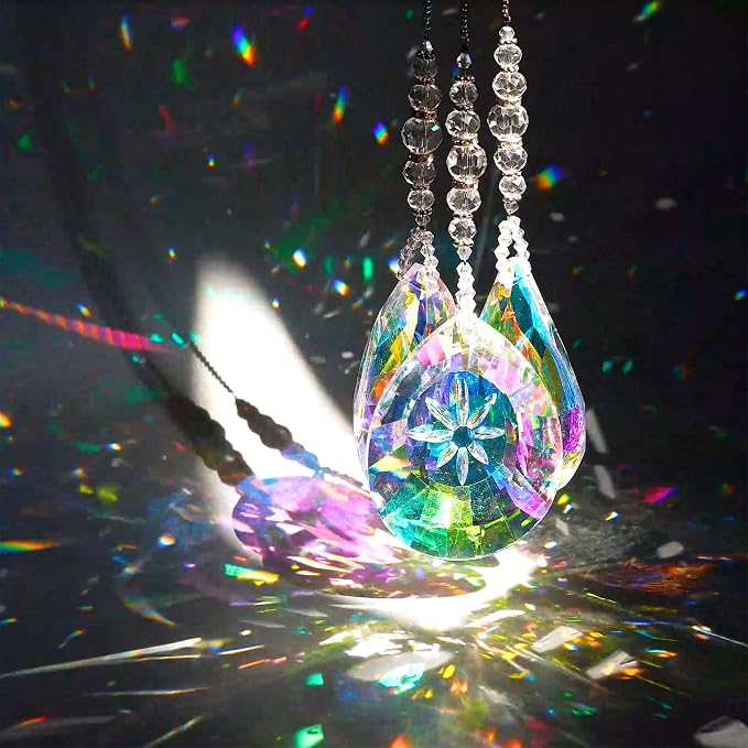 YU FENG 3PCS Crystal Prism Suncatcher, Window Hanging Rainbow Maker Set | AB Colored Glass Prisms, Faceted Crystal Design, Sun Catcher Decor for Home Garden Window, Creates Bright Rainbow Effects