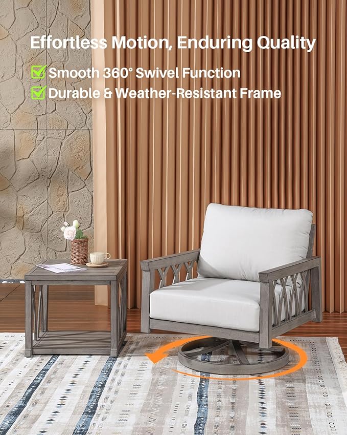 Aluminum Outdoor Patio Furniture Set, 4-Piece Patio Conversation Set with Cushions, All Weather Outdoor Sofa Set Patio Sectional Couch Set for Deck, Lawn, Poolside, Backyard, Limed Oak