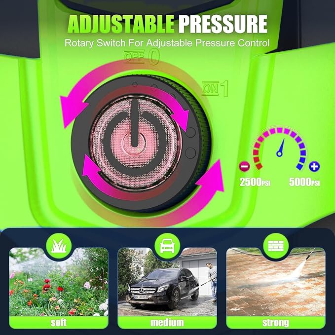 5000 PSI Professional Electric Pressure Washer,4.0 GPM Heavy Duty Power Washer with 4 Nozzles,Foam Cannon,33FT Hose and 500ml Soap Bottle for Home/Cars(Green)