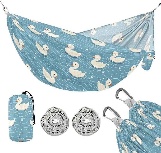 Camping Hammock Outdoor Hammocks for Outside Duck Blue Wave Beach Trees Portable Lightweight with Pockets Tree Straps Indoor