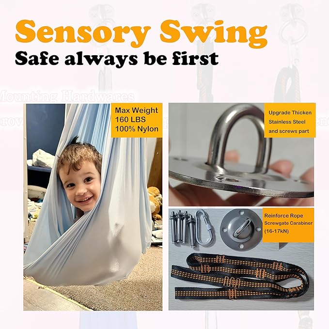 Adjustable Sensory Swing and Cuddle Swing for Indoor&Outdoor Kids Use Therapy Swing Hammock for Child with Hardware (Grey)…