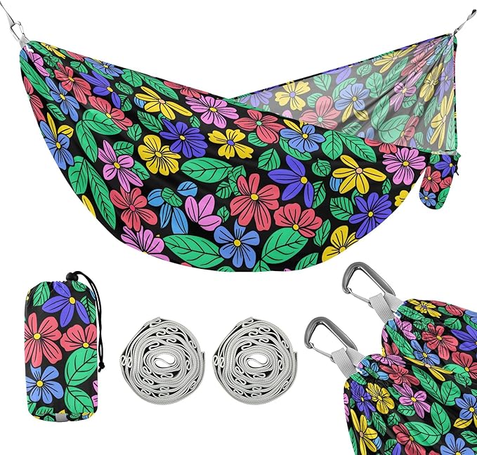 Camping Hammock Outdoor Hammocks for Outside Flower 1 Beach Trees Portable Lightweight with Pockets Tree Straps Indoor
