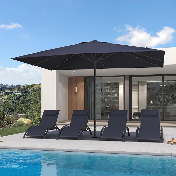 PURPLE LEAF 10' x 13' Rectangular Semi-Auto Outdoor Patio Umbrella Aluminium Market Umbrella Table Sun Umbrella with 2.36" Rod and 8 Sturdy Ribs for Deck Lawn Pool Garden, Navy Blue