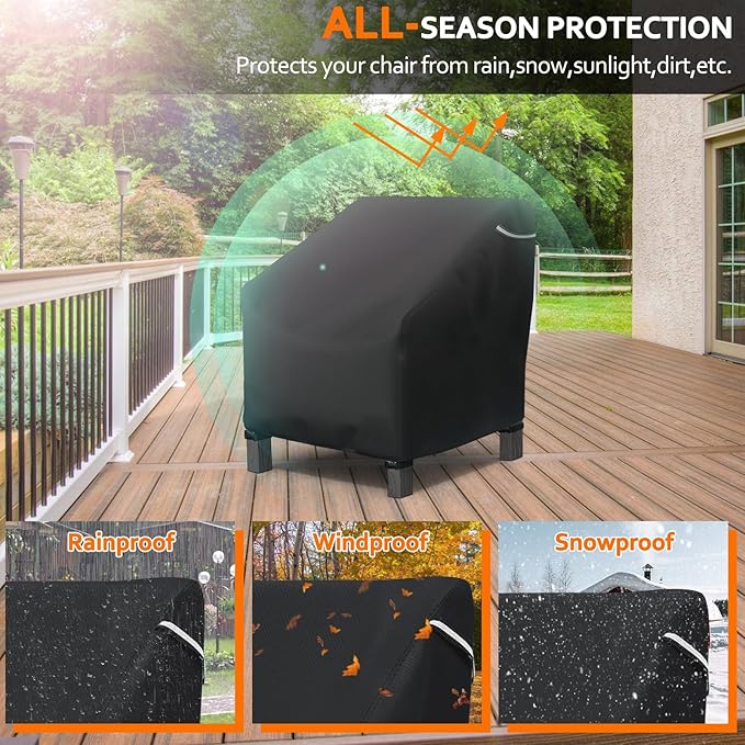 STARTWO Patio Outdoor Chair Covers 2 Pack, Outdoor Furniture Covers Waterproof adapter for Lawn Lounge Seat, Wicker, Swivel, Adirondack, Rocking Chairs, 32" Lx 37" W x 36" H inch, Black