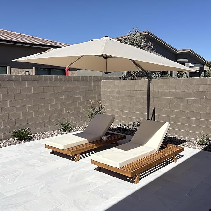 PURPLE LEAF 10’ X 10‘ Patio Umbrella Outdoor Cantilever Umbrella, Aluminum Offset Umbrella with Champagne Frame and 360° Rotation for Pool Deck Garden, Beige