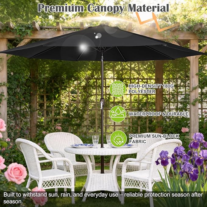 Blissun 10FT Outdoor Patio Umbrella, Outdoor Table Umbrella, Yard Umbrella, Market Umbrella with 8 Sturdy Ribs, Push Button Tilt and Crank