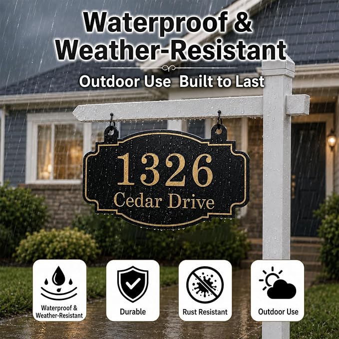 Personalized Hanging Address Sign, Custom Address Signs for Houses Home Yard Mailbox, Single Double Sided Custom Street Name Outdoor Address Decor Sign (Style2)
