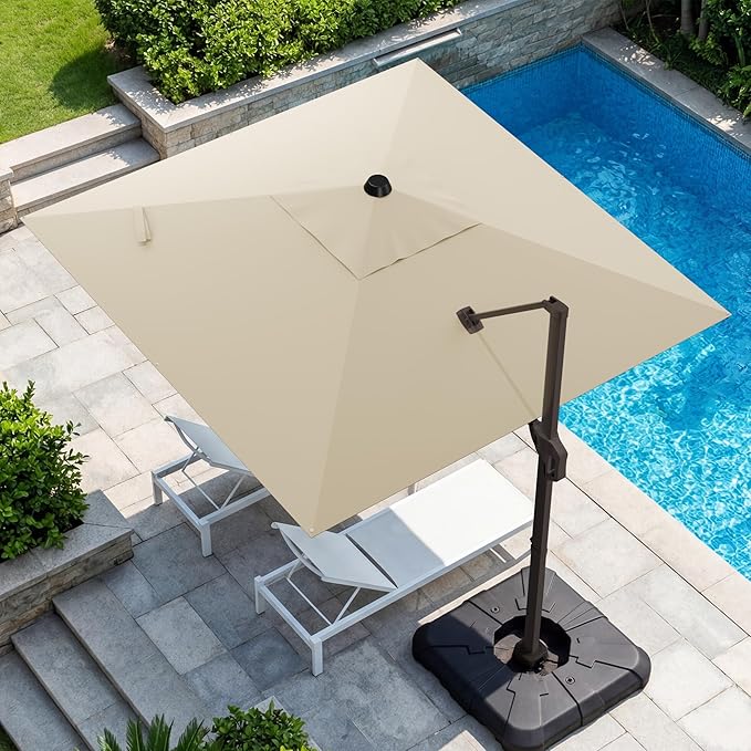 GENTEACO 10X10 FT Cantilever Umbrella, Large Offset Patio Umbrella 6 Angle Tilts & 360° Rotation, Large Square Sun Umbrellas for Outdoor Patio Pool Deck Market, Beige