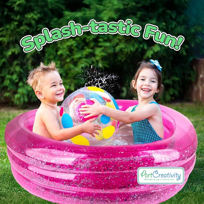 ArtCreativity Sparkly Inflatable Kiddie Pool, 3 Levels, Transparent with Silver Glitter and Cushioned Bottom, Outdoor for Backyard, Toys for Kids