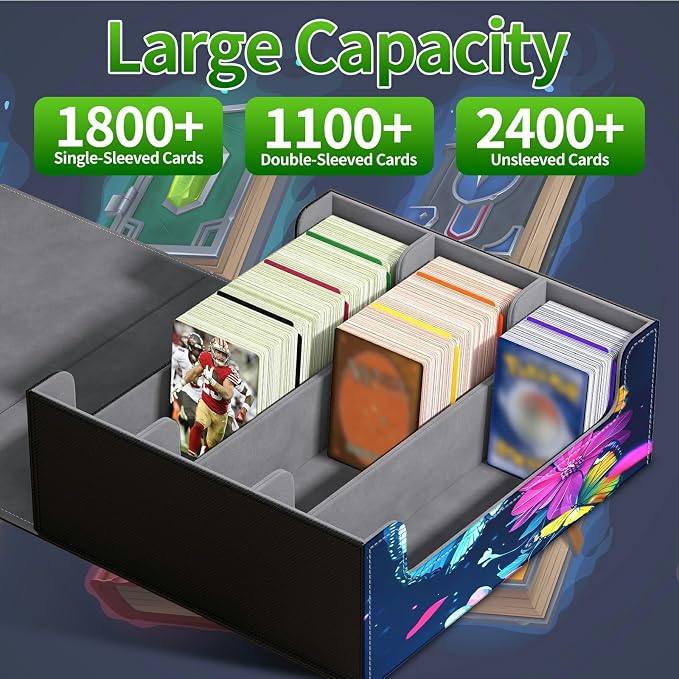 Large Card Deck Box for MTG, Fits 1200+ Sleeved Cards, PU Leather Storage Case with Strong Magnetic Closure, Multiple Colors for TCG CCG Baseball Card Collections, Colorful Butterfly
