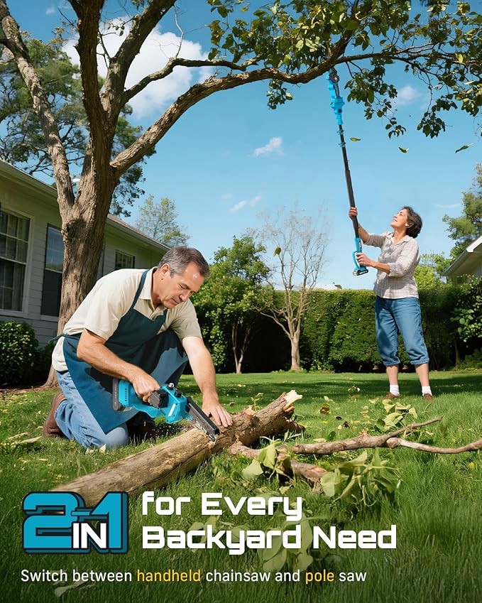 SEESII 2-in-1 Electric Pole Saws for Tree Trimming, 6 Inch Mini Chainsaw Cordless with Extension Pole, Battery Powered Pole Chain Saw, Tree Trimmer Limb Branch Cutter Pruner with 2 Battery P6 Plus